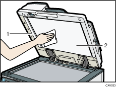 Ilustración del alimentador automático de documentos con llamadas numeradas