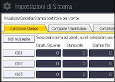 Illustrazione della schermata sul pannello di controllo