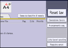 Illustrazione della schermata sul pannello di controllo