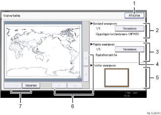 Genummerde afbeelding van het scherm van het bedieningspaneel