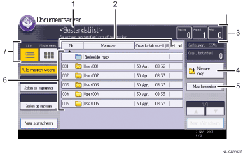 Genummerde afbeelding van het scherm van het bedieningspaneel
