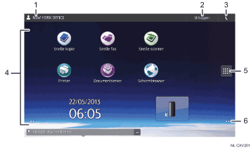 Genummerde afbeelding van het scherm van het bedieningspaneel