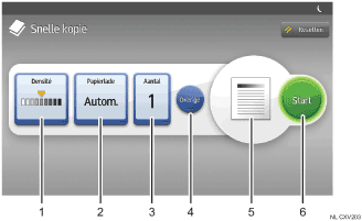 Genummerde afbeelding van het scherm van het bedieningspaneel