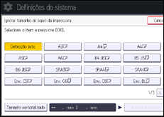 Ilustração da tela do painel de operação