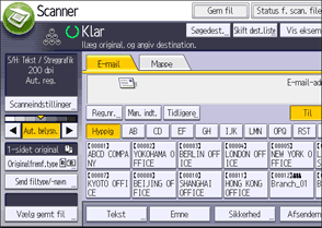 Illustration af skærmbilledet på betjeningspanelet