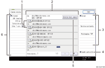 Ilustración con llamadas numeradas de la pantalla del panel de operaciones