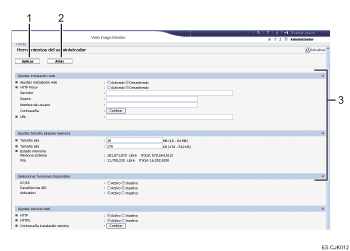 Ilustración con leyenda numerada de la pantalla del navegador Web