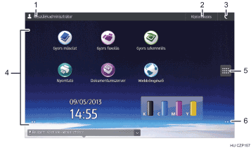 Kezelőpanel képernyőjének számozott jelölésű illusztrálása