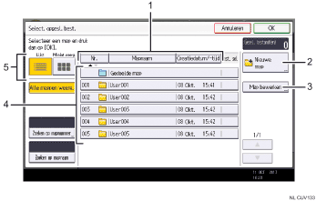 Genummerde afbeelding van het scherm van het bedieningspaneel