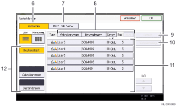 Genummerde afbeelding van het scherm van het bedieningspaneel