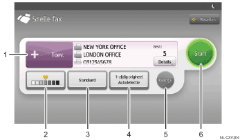 Genummerde afbeelding van het scherm van het bedieningspaneel