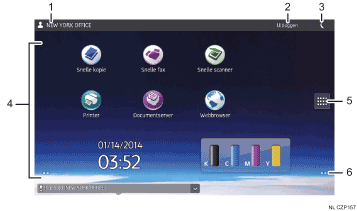 Genummerde afbeelding van het scherm van het bedieningspaneel