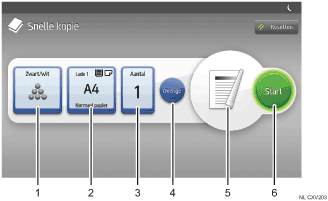 Genummerde afbeelding van het scherm van het bedieningspaneel