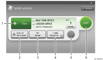 Genummerde afbeelding van het scherm van het bedieningspaneel