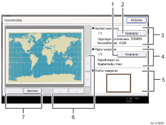 Genummerde afbeelding van het scherm van het bedieningspaneel