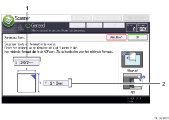 Genummerde afbeelding van het scherm van het bedieningspaneel