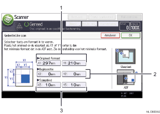 Genummerde afbeelding van het scherm van het bedieningspaneel