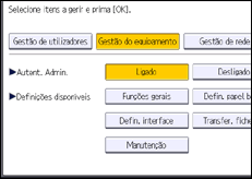 Ilustração do ecrã do painel de operação