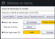 Ilustração do ecrã do painel de operação