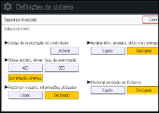 Ilustração do ecrã do painel de operação