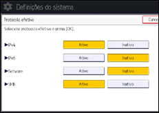 Ilustração do ecrã do painel de operação
