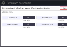 Ilustração do ecrã do painel de operação