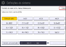 Ilustração do ecrã do painel de operação