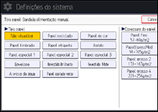 Ilustração do ecrã do painel de operação