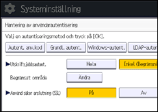 Bild av användarpanelens skärm