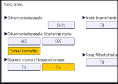Illustration af skærmbilledet på betjeningspanelet