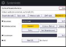 Illustration af skærmbilledet på betjeningspanelet