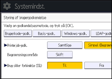 Illustration af skærmbilledet på betjeningspanelet