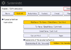 Illustration af skærmbilledet på betjeningspanelet