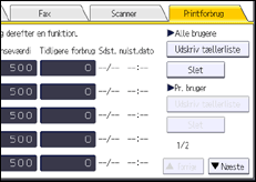 Illustration af skærmbilledet på betjeningspanelet