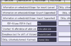 Illustration af skærmbilledet på betjeningspanelet
