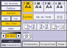 Illustration af skærmbilledet på betjeningspanelet