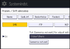 Illustration af skærmbilledet på betjeningspanelet