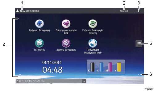 Απεικόνιση της οθόνης του πίνακα χειρισμού με αριθμημένες επεξηγήσεις 