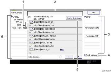 Ilustración con llamadas numeradas de la pantalla del panel de operaciones