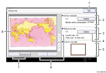 Ilustración con llamadas numeradas de la pantalla del panel de operaciones