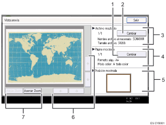 Ilustración con llamadas numeradas de la pantalla del panel de operaciones