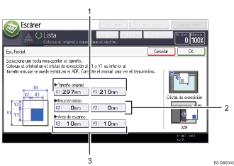 Ilustración con llamadas numeradas de la pantalla del panel de operaciones
