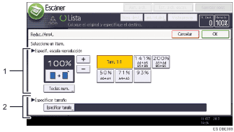 Ilustración con llamadas numeradas de la pantalla del panel de operaciones