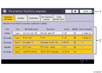 Illustration numérotée du panneau de commande
