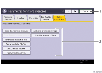 Illustration numérotée du panneau de commande