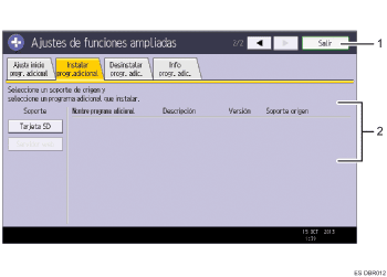 Ilustración con llamadas numeradas de la pantalla del panel de operaciones