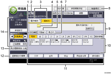 操作面板畫面說明圖編號標註說明圖