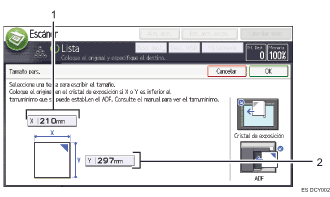 Ilustración con llamadas numeradas de la pantalla del panel de operaciones