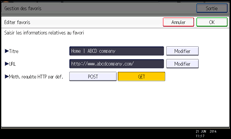 Illustration de l'écran du panneau de commande