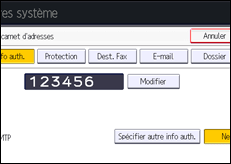 Illustration de l'écran du panneau de commande